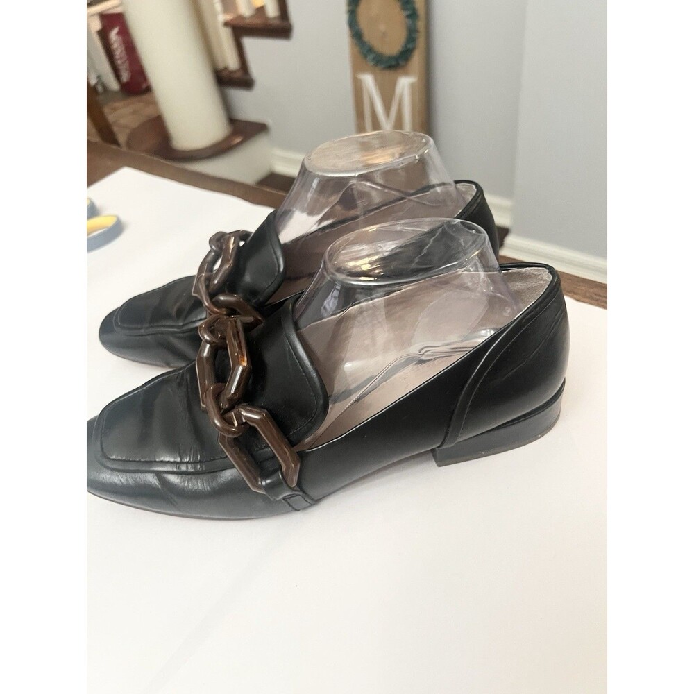 Louise et Cie Women's Emlen Chain Leather Loafers Size 8.5 Black Tortoise Shoes